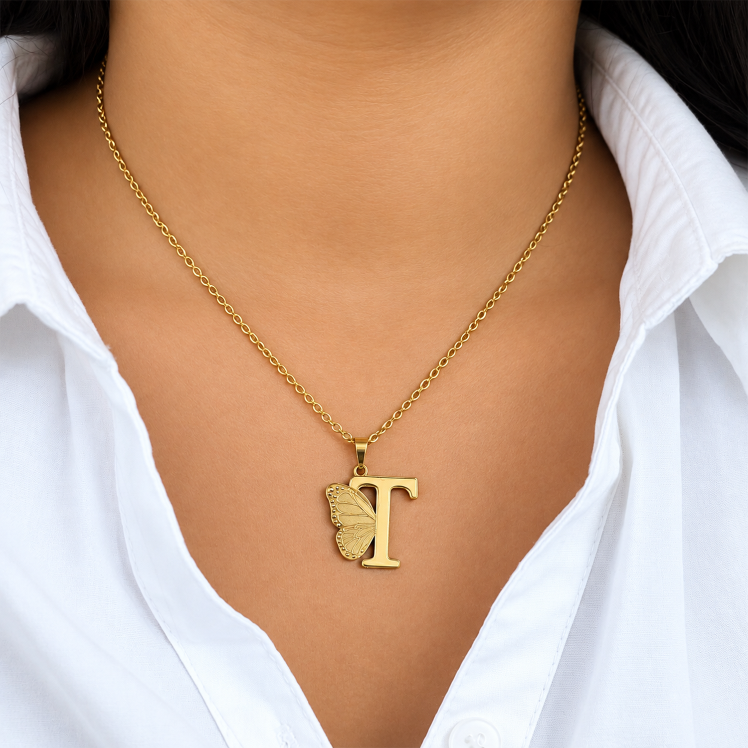 Attached Butterfly With Alphabet Pendant Set for Girl's & Womens