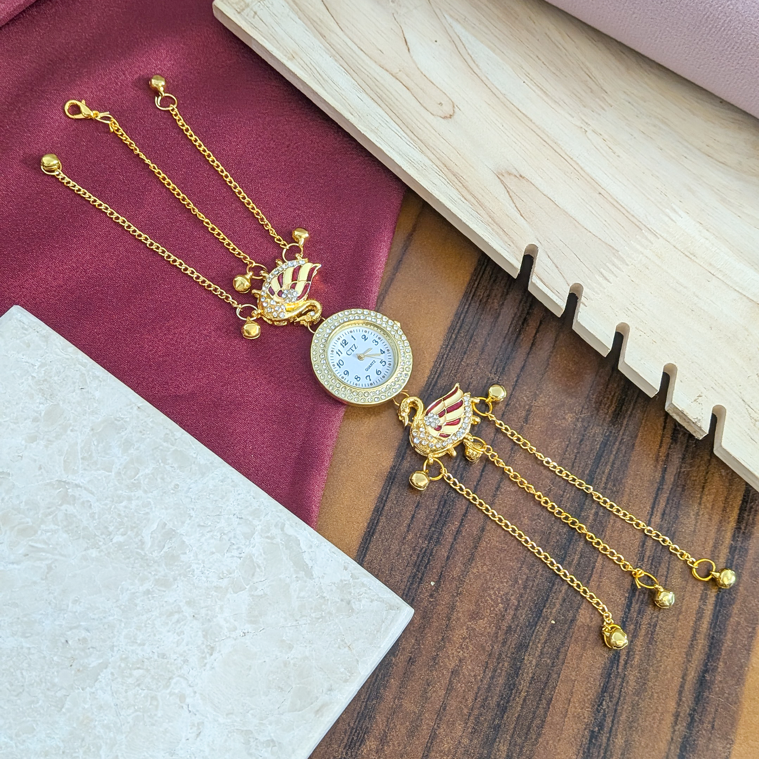 Swan Design Crystal Stone Kashmiri Watch for Girls & Women