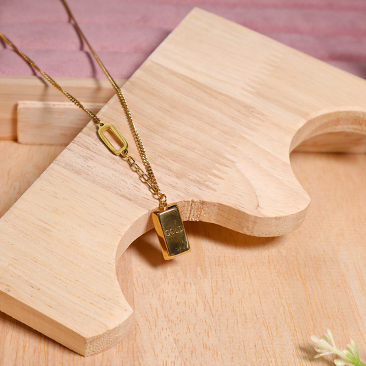 18K Gold Plated Gold Brick Pendant Necklace (Anti-Tarnish)