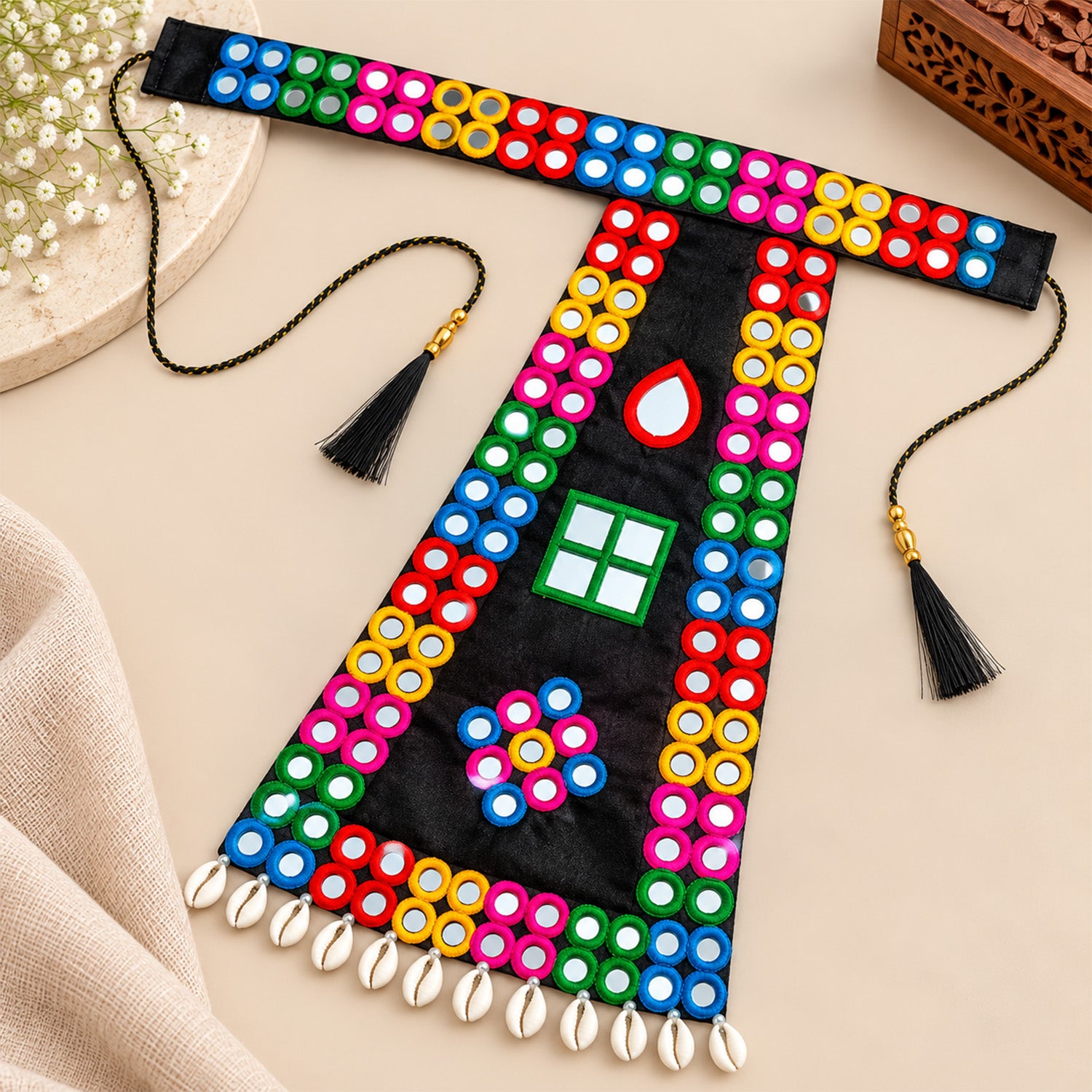 Navratri Mirror Dangling Cowrie Shells Kamar Belt