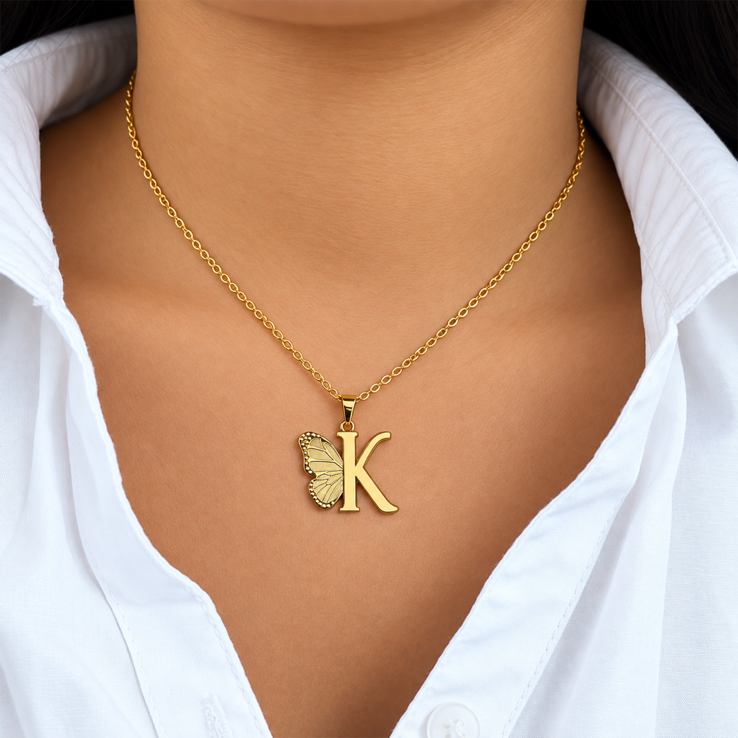 Attached Butterfly With Alphabet Pendant Set for Girl's & Womens