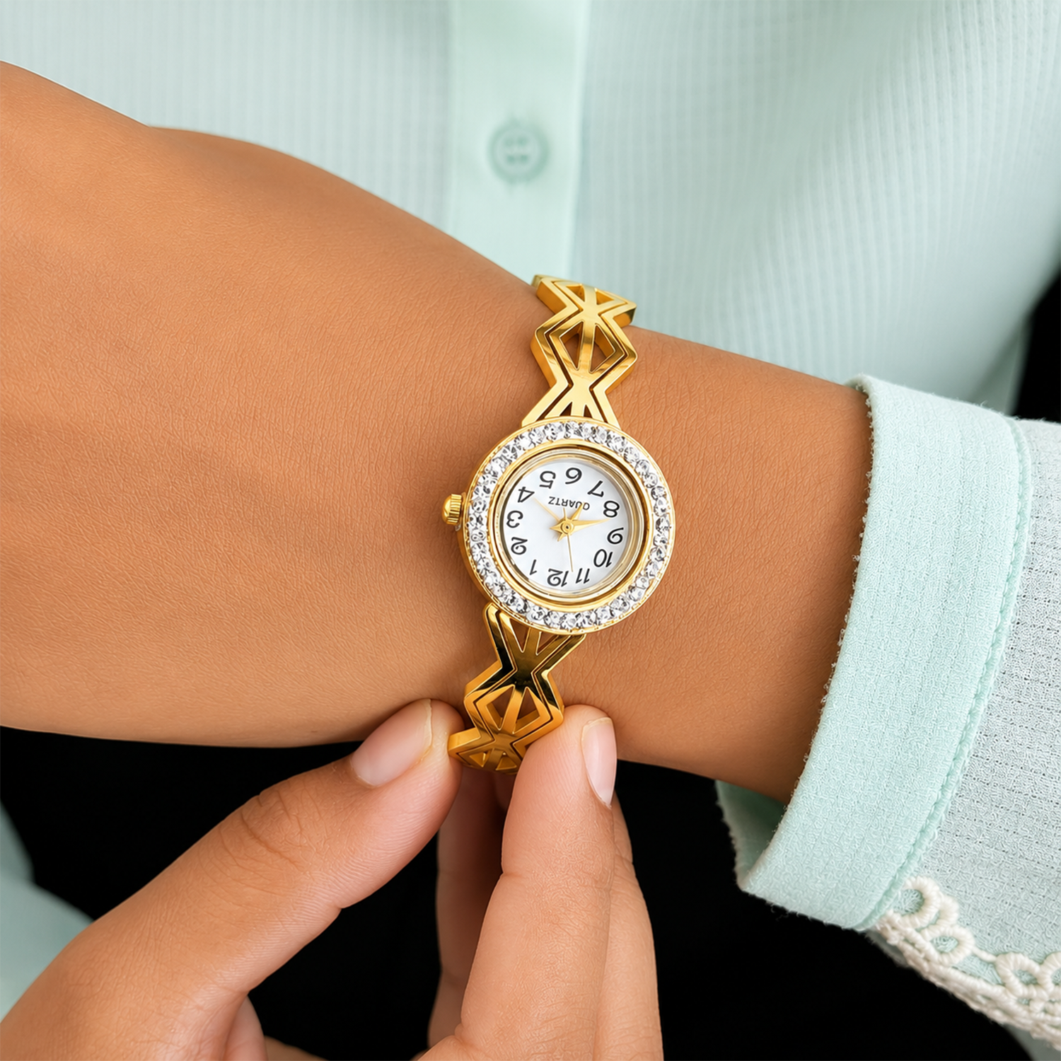 Classic Surgical Grade Design AD Studded Band Bracelet Watch For Girls & Women