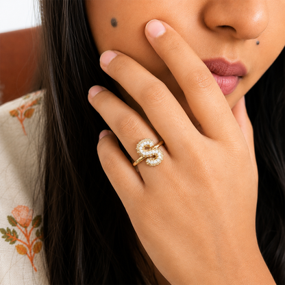 Sparkling Alphabet Letters CZ Stones Rings For Girls & Women's