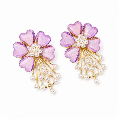 Daisy Flower Pearl Drop Earrings for Girls & Women