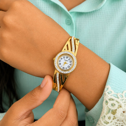Classic Dazzling AD Studded Wrist Band Bracelet Watch For Girls & Women