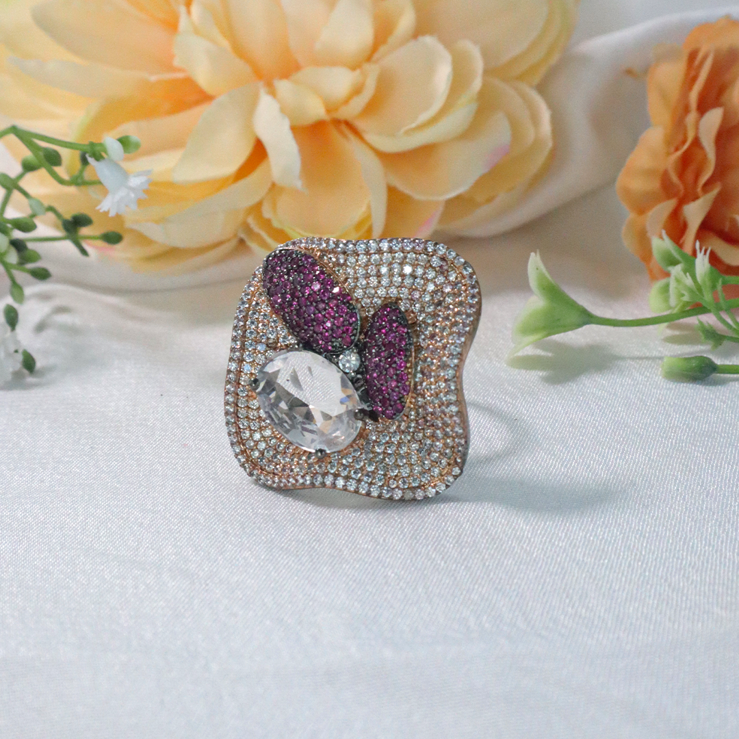 Midnight Wave Cocktail American Diamond Ring