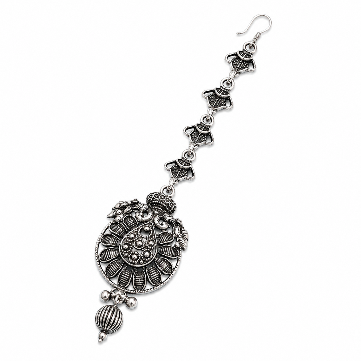 Oxidized Silver Round Floral Maang Tikka for Girls & Women