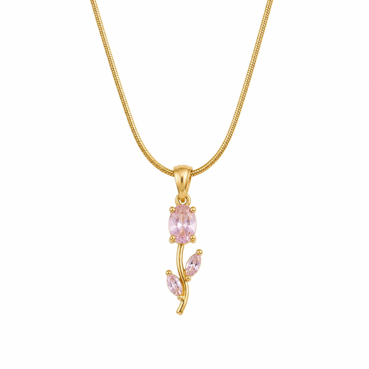 Tulip Two Leaf Floral Pendant Necklace For Girls & Women's