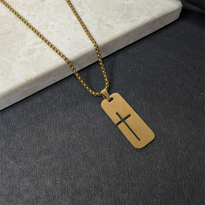 Filled Cross Cutout Rectangular Pattern Pendant For Men & Boys