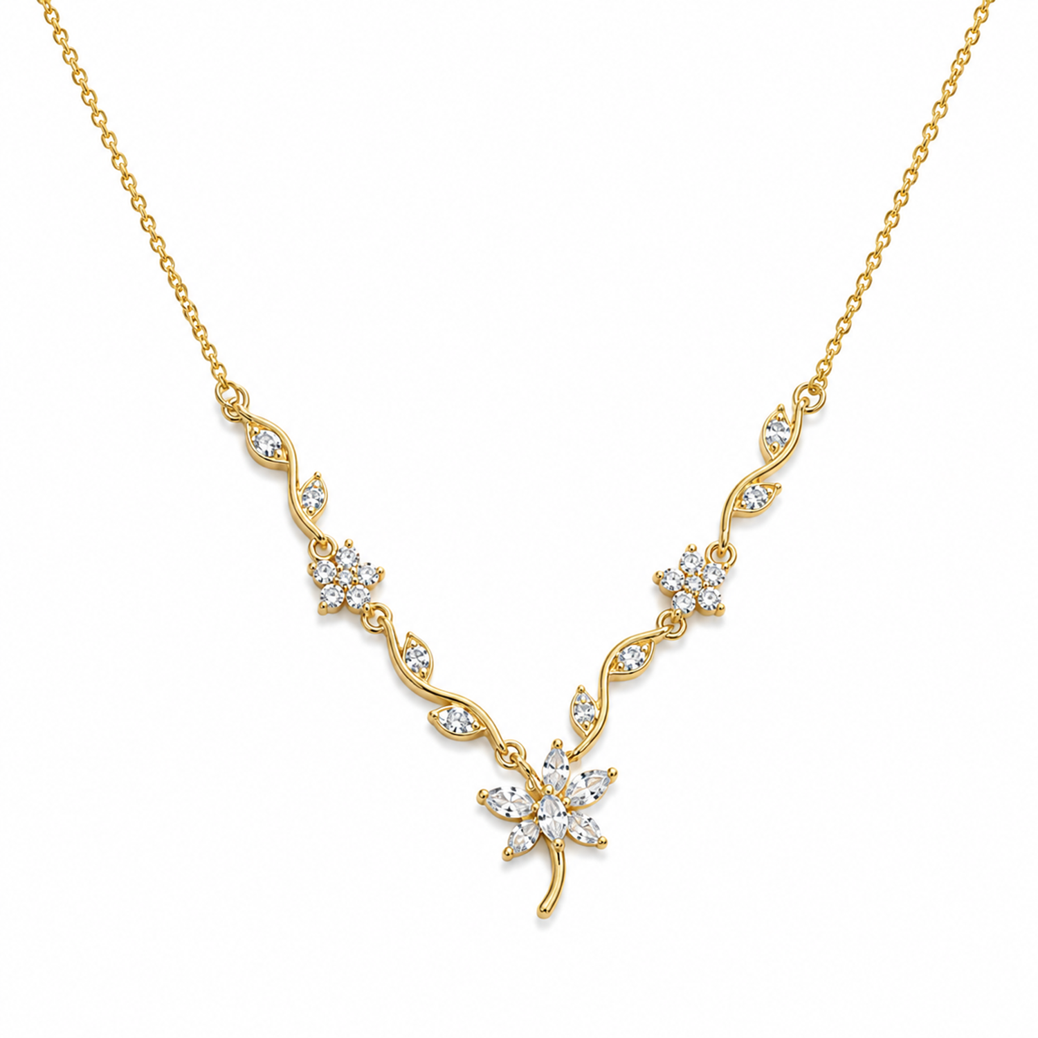 Butterfly Floral CZ Accented Pendant Necklace For Girls & Women's