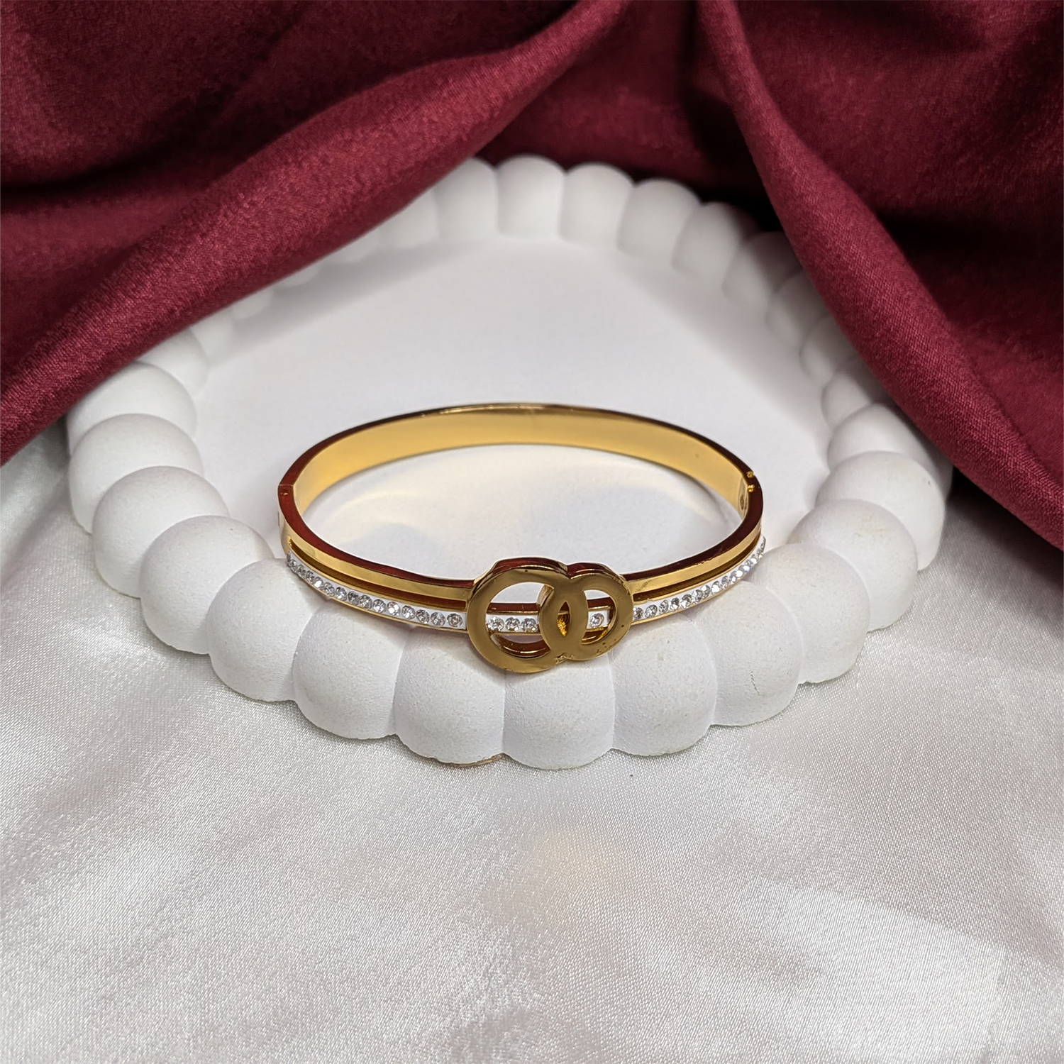 Classic Dual RIngs Design AD Stone Bracelet for Girls & Women