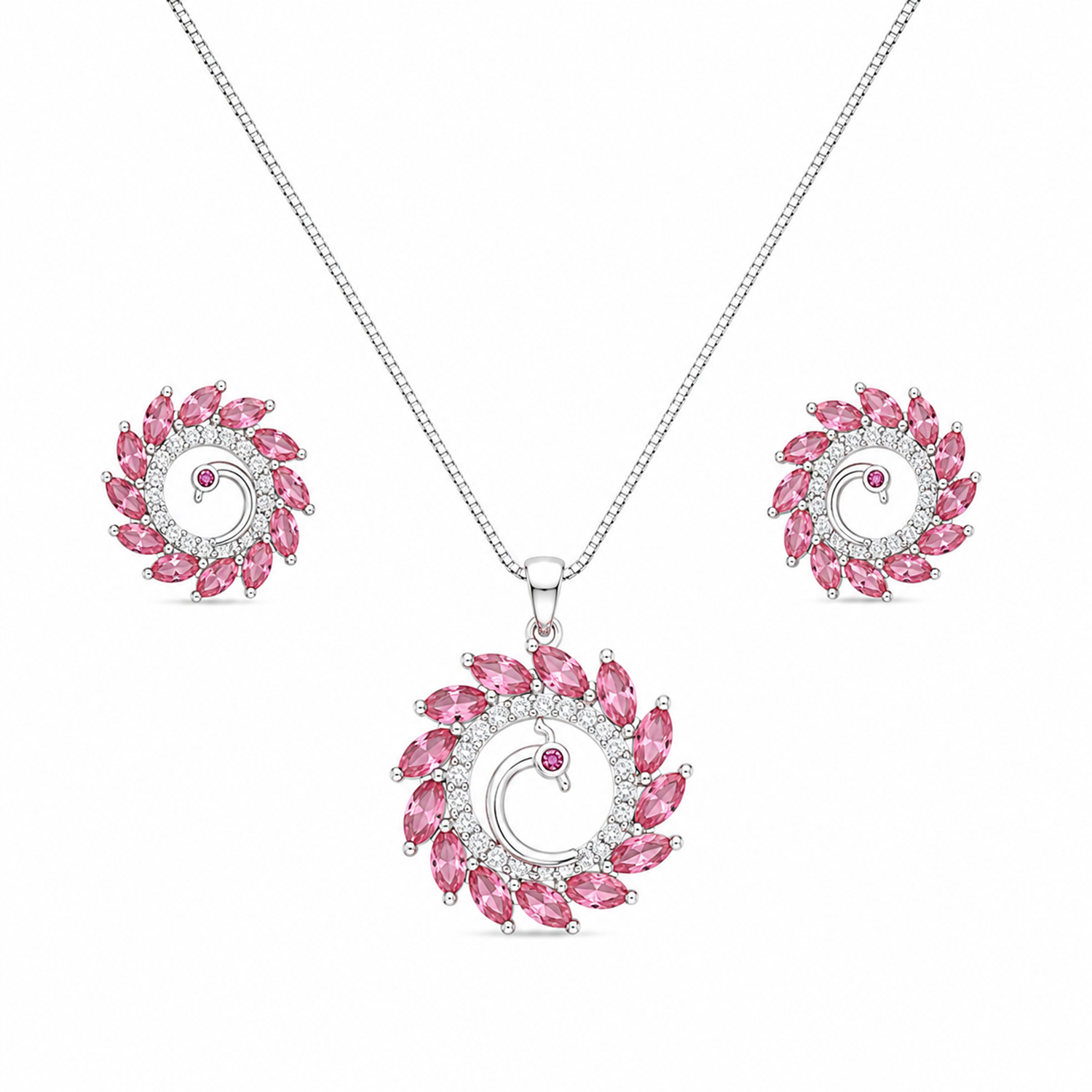 Round Western Peacock Design Pendant Set for Girls & Women's