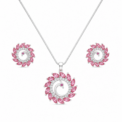 Round Western Peacock Design Pendant Set for Girls & Women's