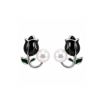 Faux Enamel Tulip Stud Earrings for Girls & Women's