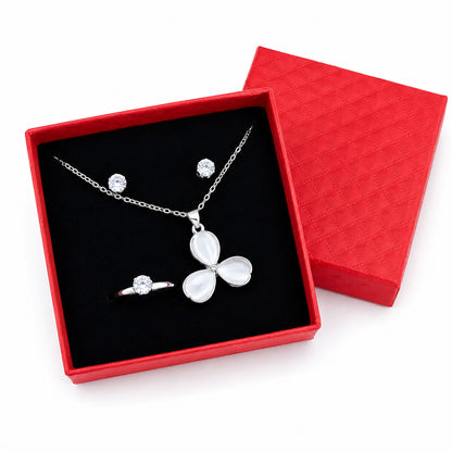Silver-Tone Crystal-Style Matching Jewelry Set with Red Gift Box