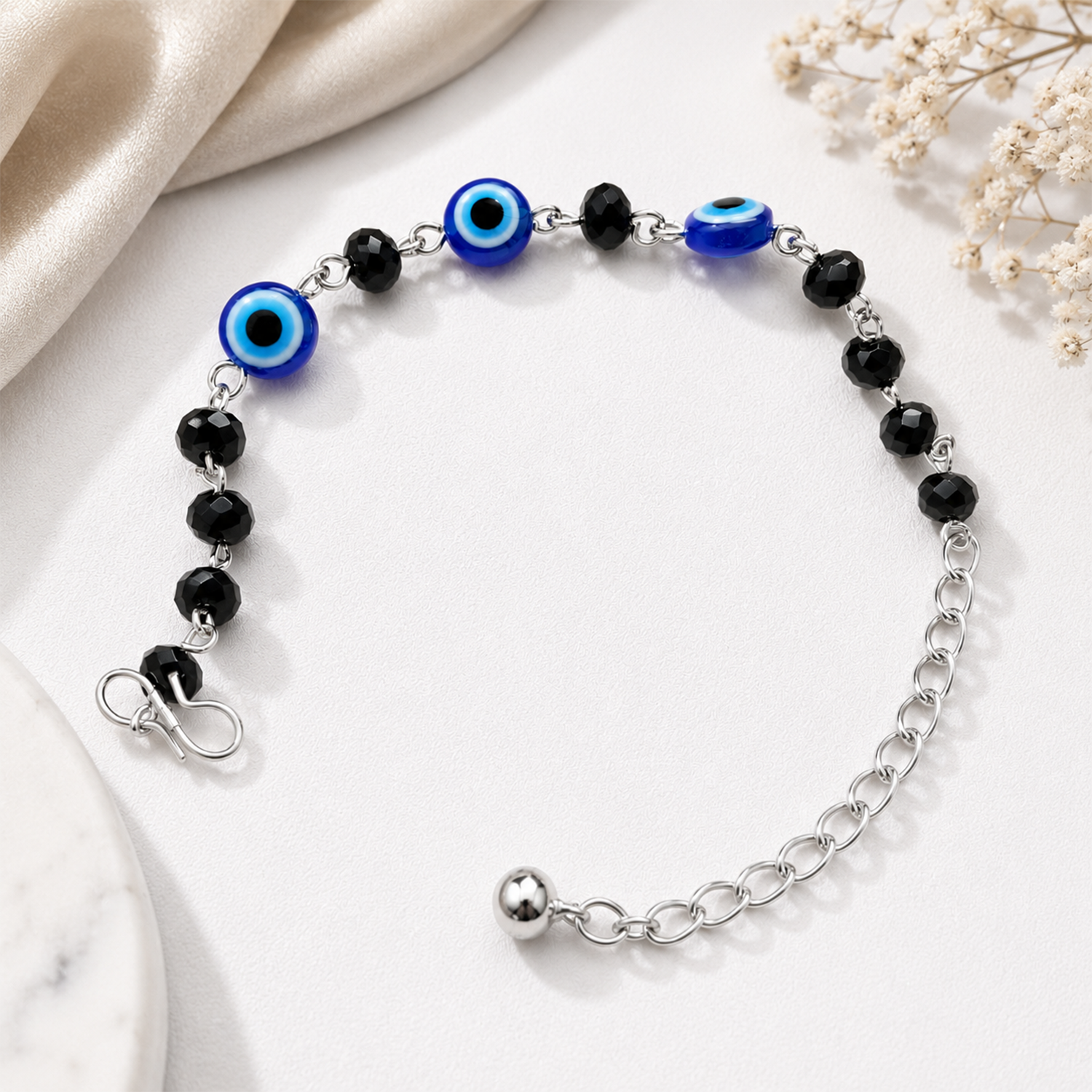 Central Blue Evil Eye Black Beads Bracelet for Girls & Women's