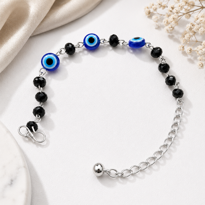 Central Blue Evil Eye Black Beads Bracelet for Girls & Women's