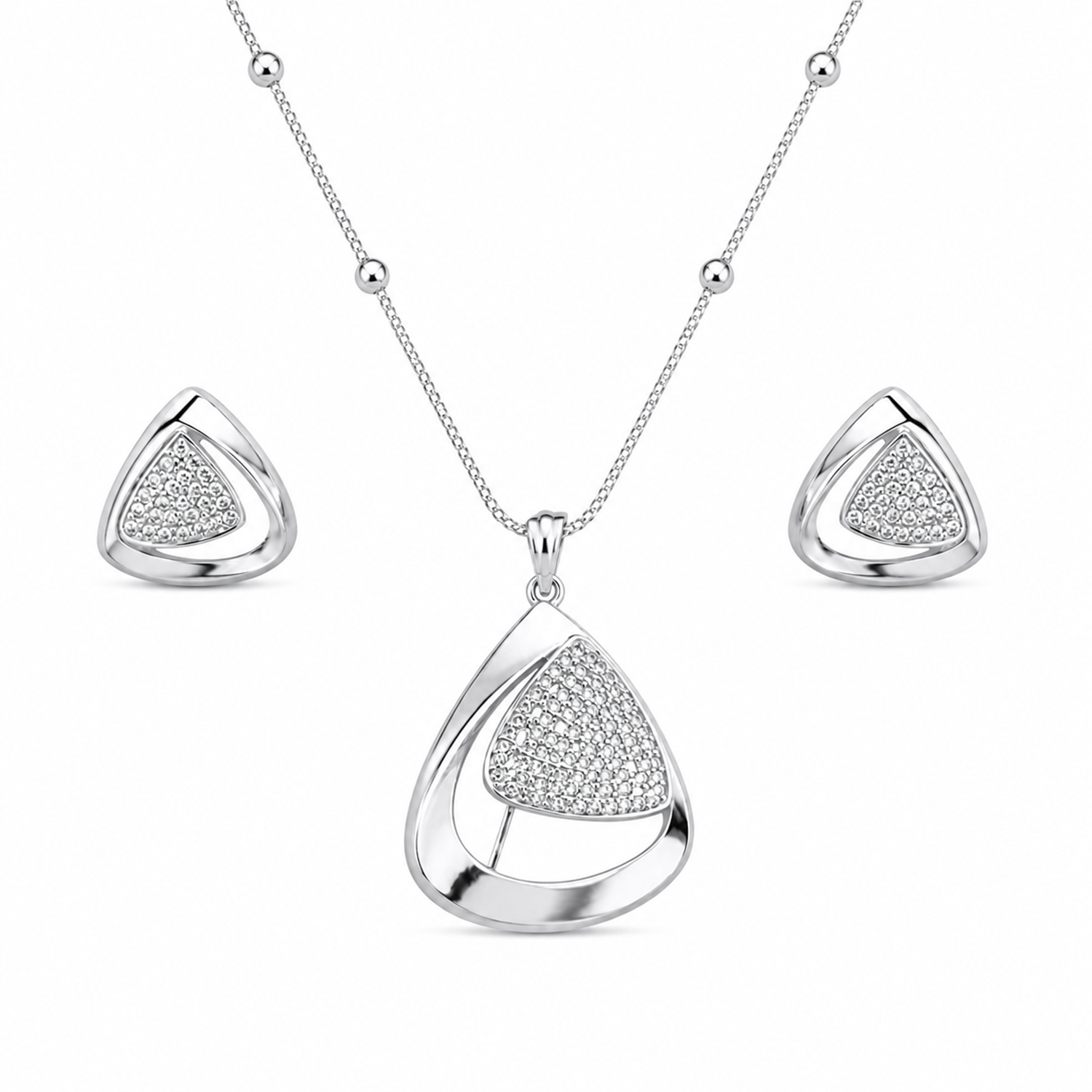 Tyne Triangle CZ Stone Rhodium Finish Pendant Set for Girls & Women's