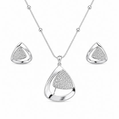 Tyne Triangle CZ Stone Rhodium Finish Pendant Set for Girls & Women's