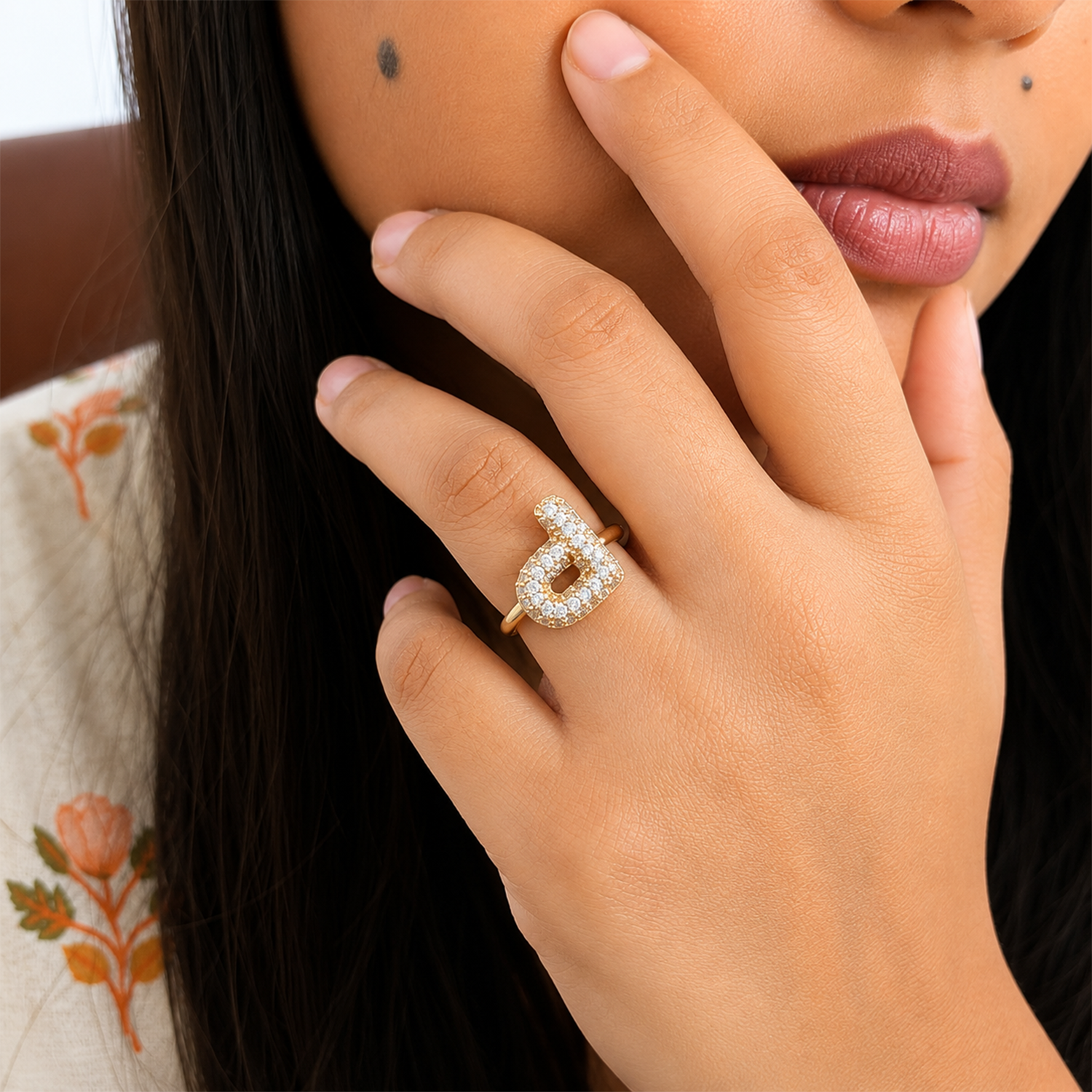 Sparkling Alphabet Letters CZ Stones Rings For Girls & Women's