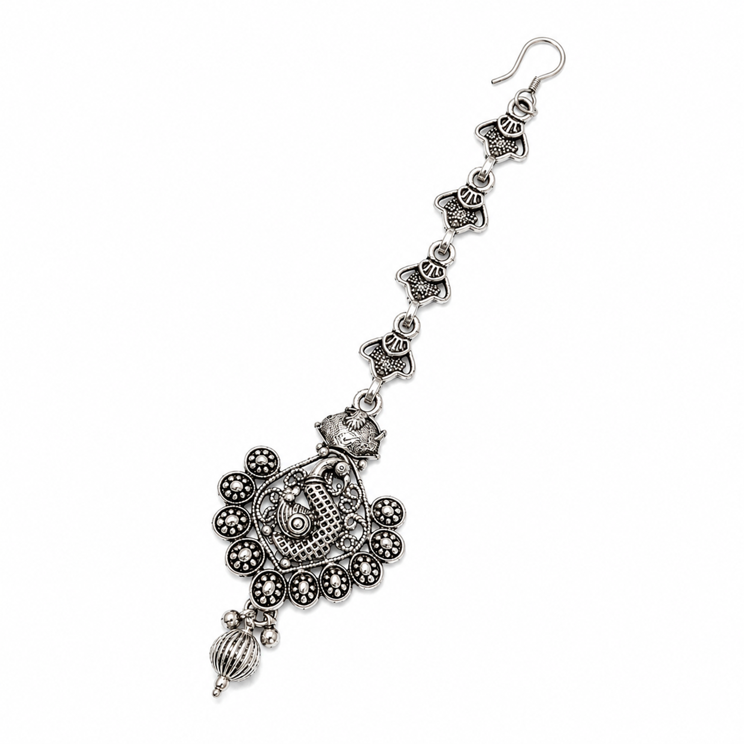 Oxidized Silver Morni Design Maang Tikka for Girls & Women
