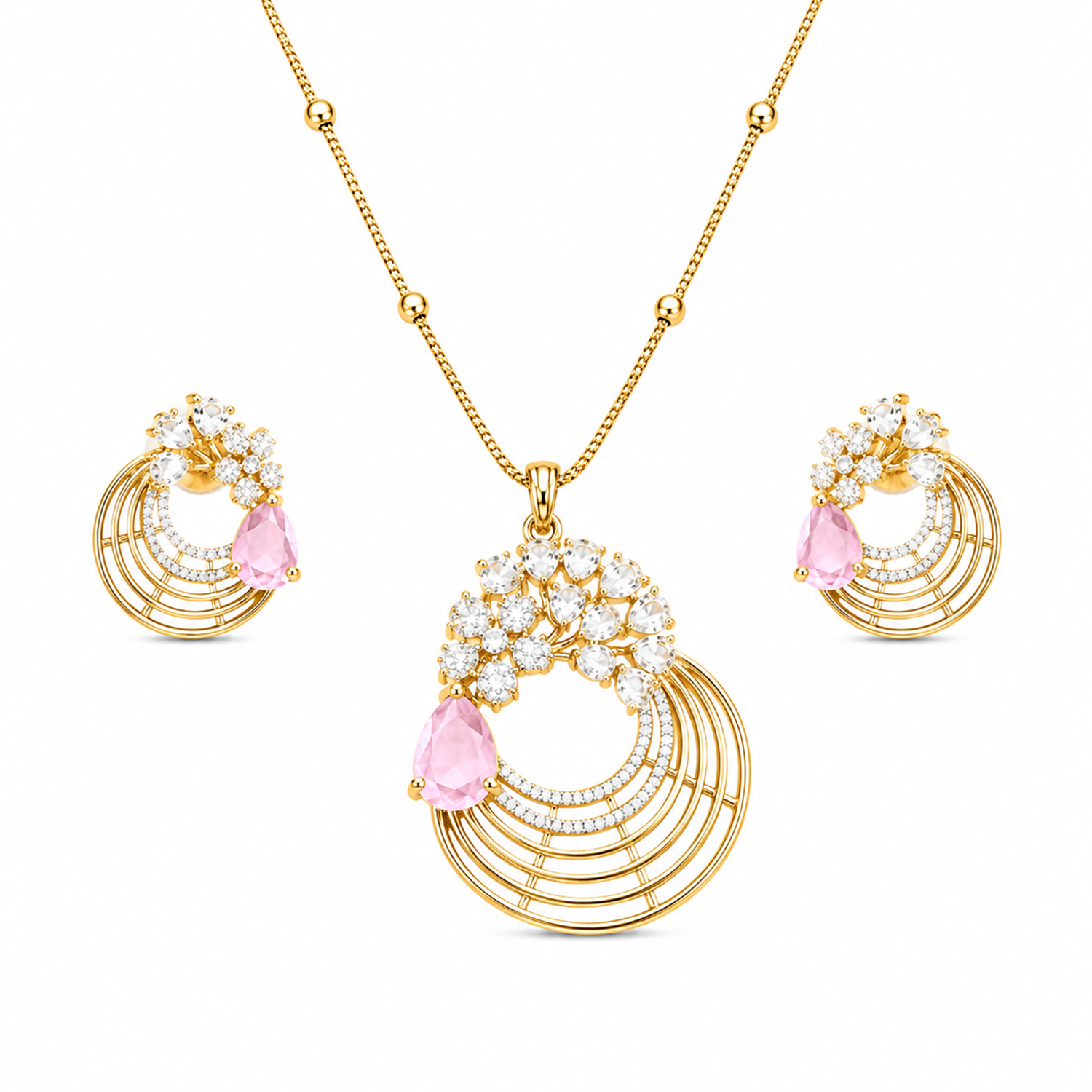 Distinctive Peacock Wings Teardrop Stone Pendant Set for Girls & Women's