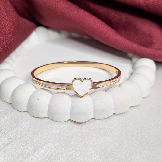 Golden Heartline Design AD Stone Cuff Bracelet for Women & Girls