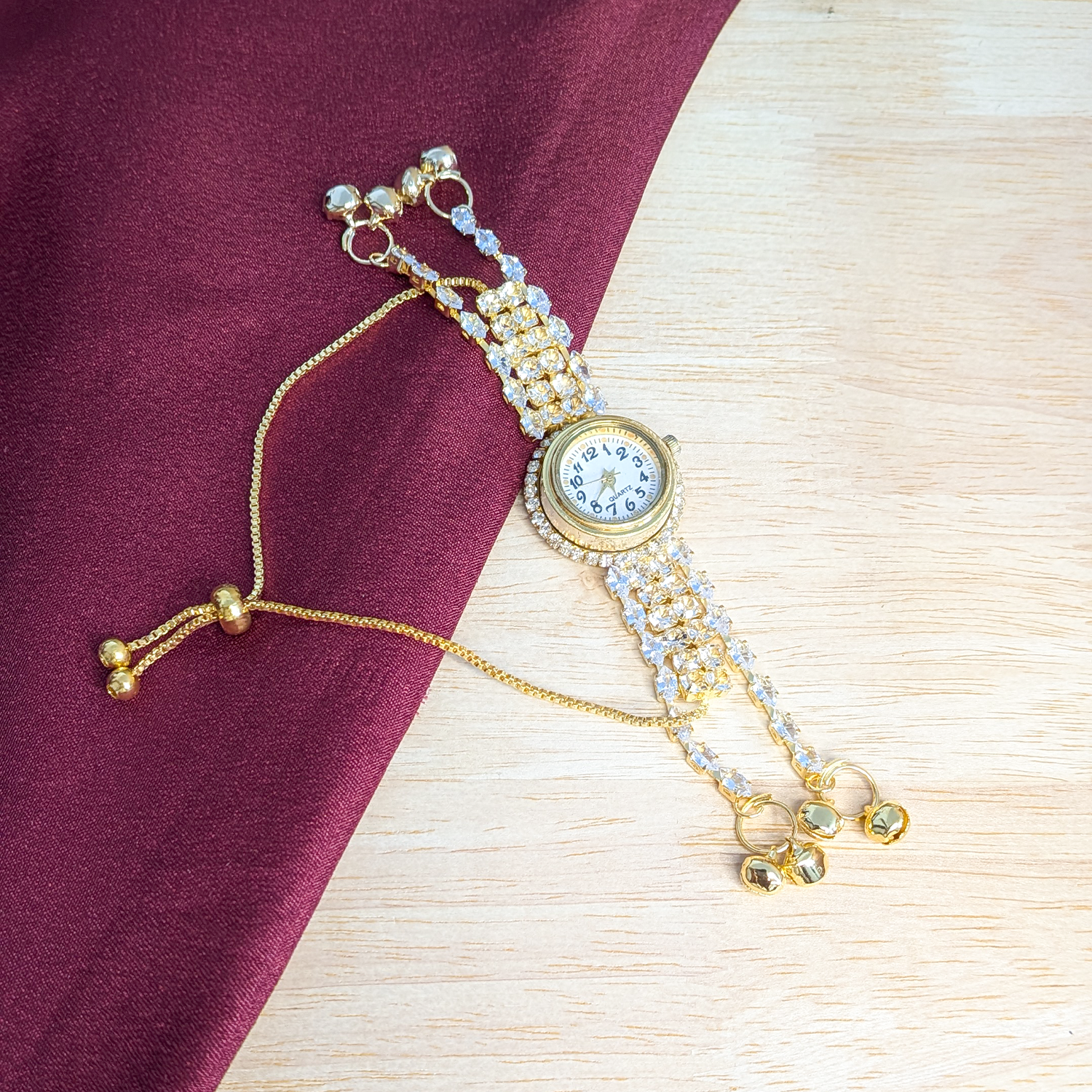 Gold Plated Crystal Stone Kashmiri Watch for Girls & Women