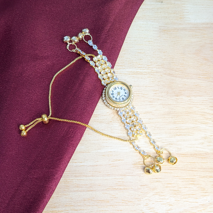 Gold Plated Crystal Stone Kashmiri Watch for Girls & Women
