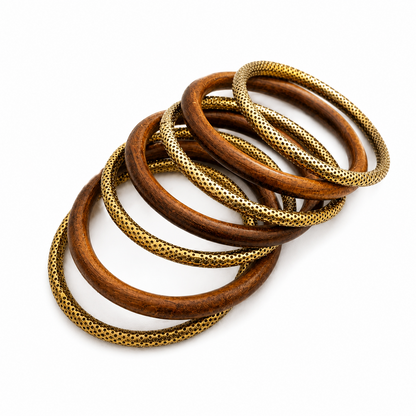 Classic Wooden & Gold-Toned Ethnic Bangle Set for Girls & Women's