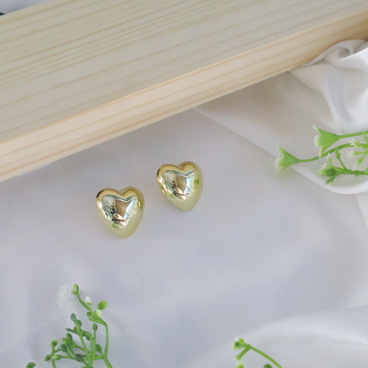 18K Gold-Plated Puffed Heart Studs