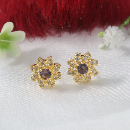 Golden Regal Blossom American Diamond Earrings