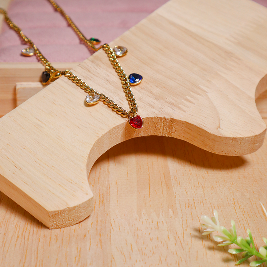 18K Gold Plated Rainbow Hearts Pendant Necklace (Anti-Tarnish)