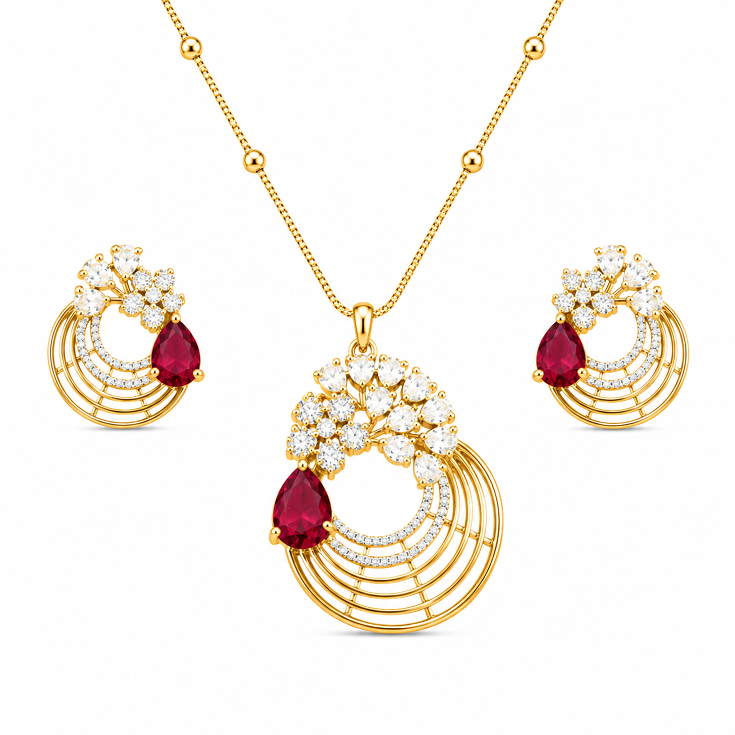Distinctive Peacock Wings Teardrop Stone Pendant Set for Girls & Women's