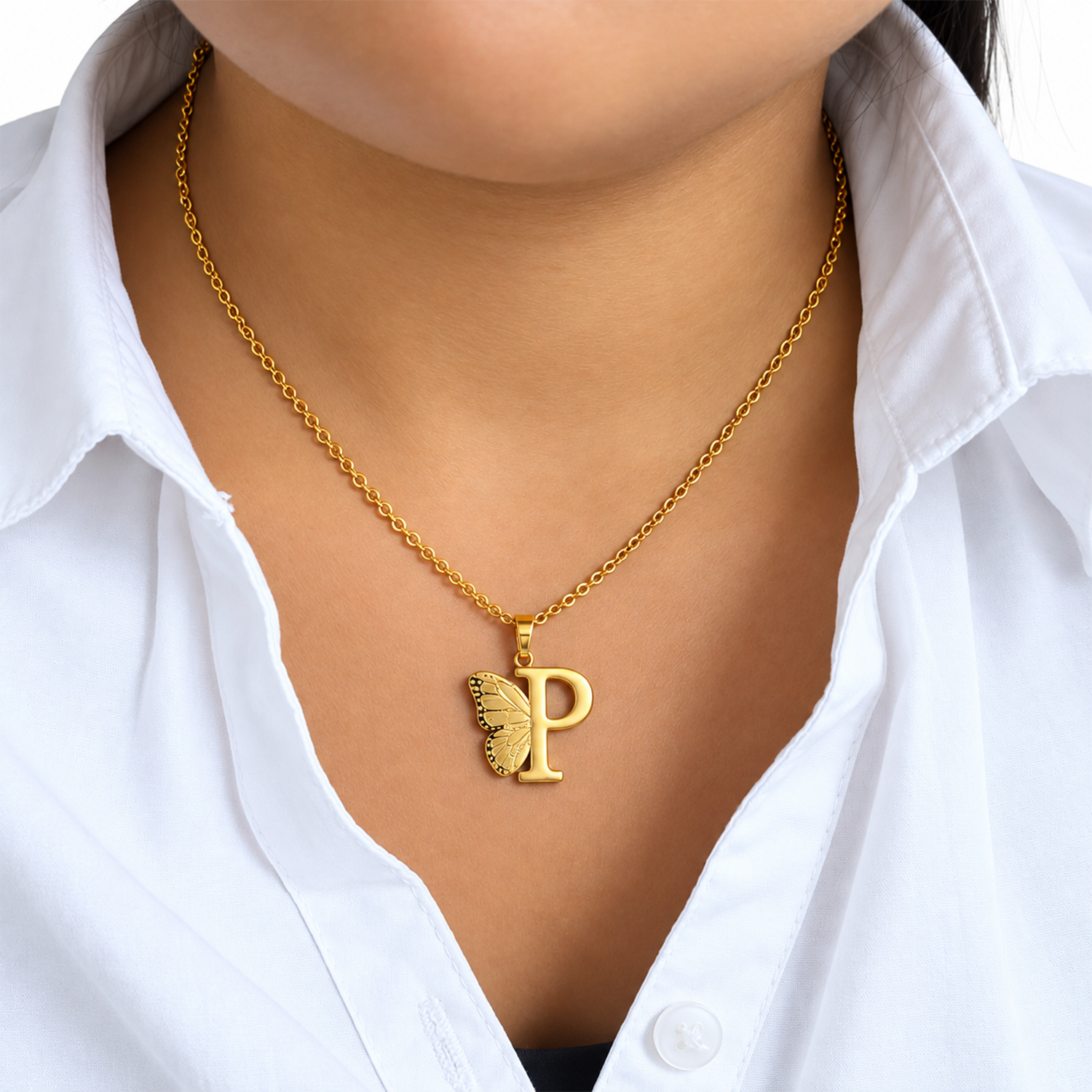 Attached Butterfly With Alphabet Pendant Set for Girl's & Womens