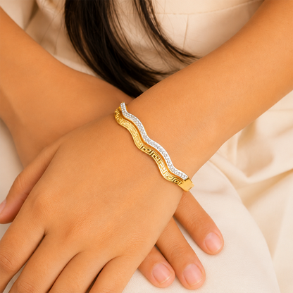 Trio Greek Key Design Hinged Cuff Bracelet for Girls & Women
