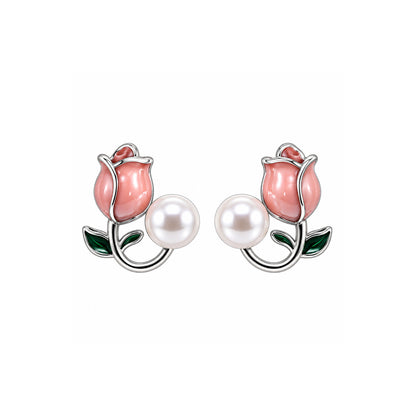 Faux Enamel Tulip Stud Earrings for Girls & Women's
