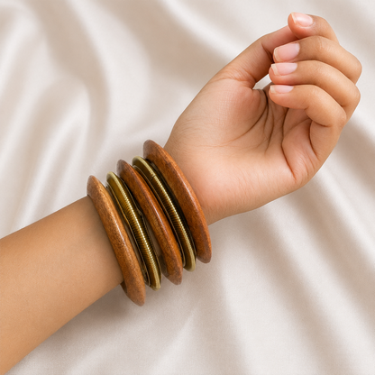 Fusion Brown & Gold-Toned Ethnic Bangle Set for Girls & Women's