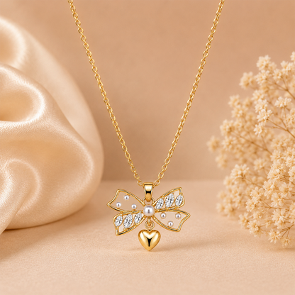 Dangling Heart Pearl Stone Bow Pendant for Girls & Women's