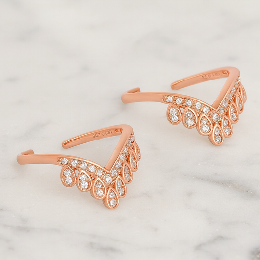 Rose Gold Plated V-Curve CZ Toe Rings – Teardrop Elegance (Set of 2)