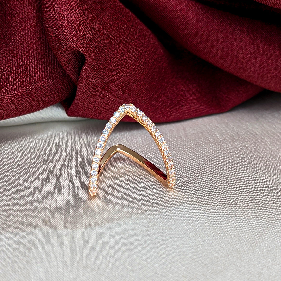 Stylish V Shape Ring with Crystal Accents For Girls & Women