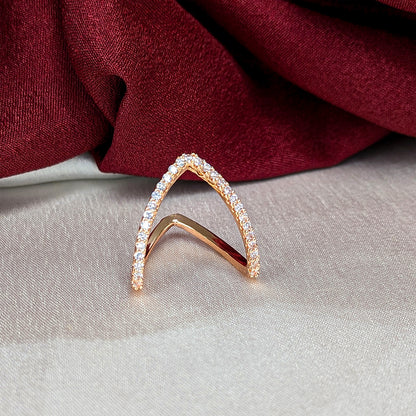 Stylish V Shape Ring with Crystal Accents For Girls & Women