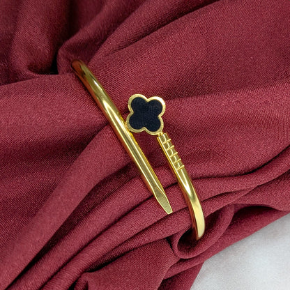 Elegant Nail Design Bracelet With Floral Black Enamel Charm For Girls & Women