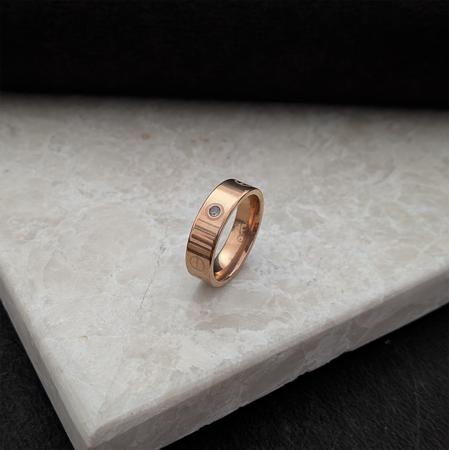 Signature Screw Motif Band Ring With AD Stone For Men & Women