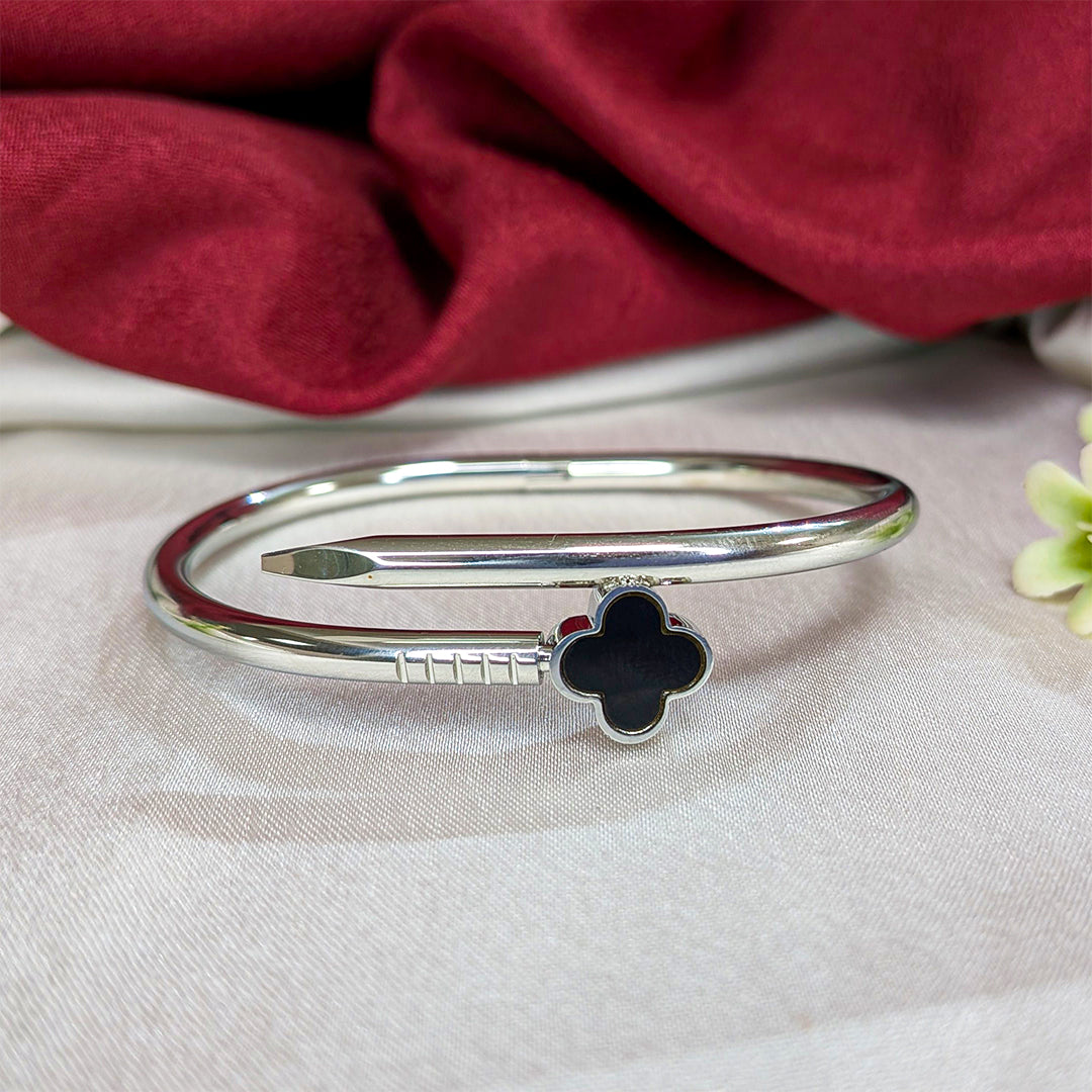 Elegant Nail Design Bracelet With Floral Black Enamel Charm For Girls & Women