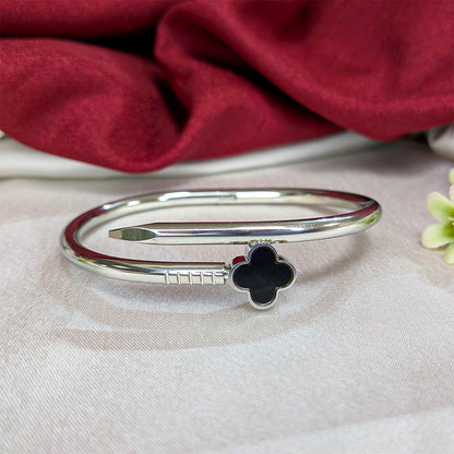 Elegant Nail Design Bracelet With Floral Black Enamel Charm For Girls & Women