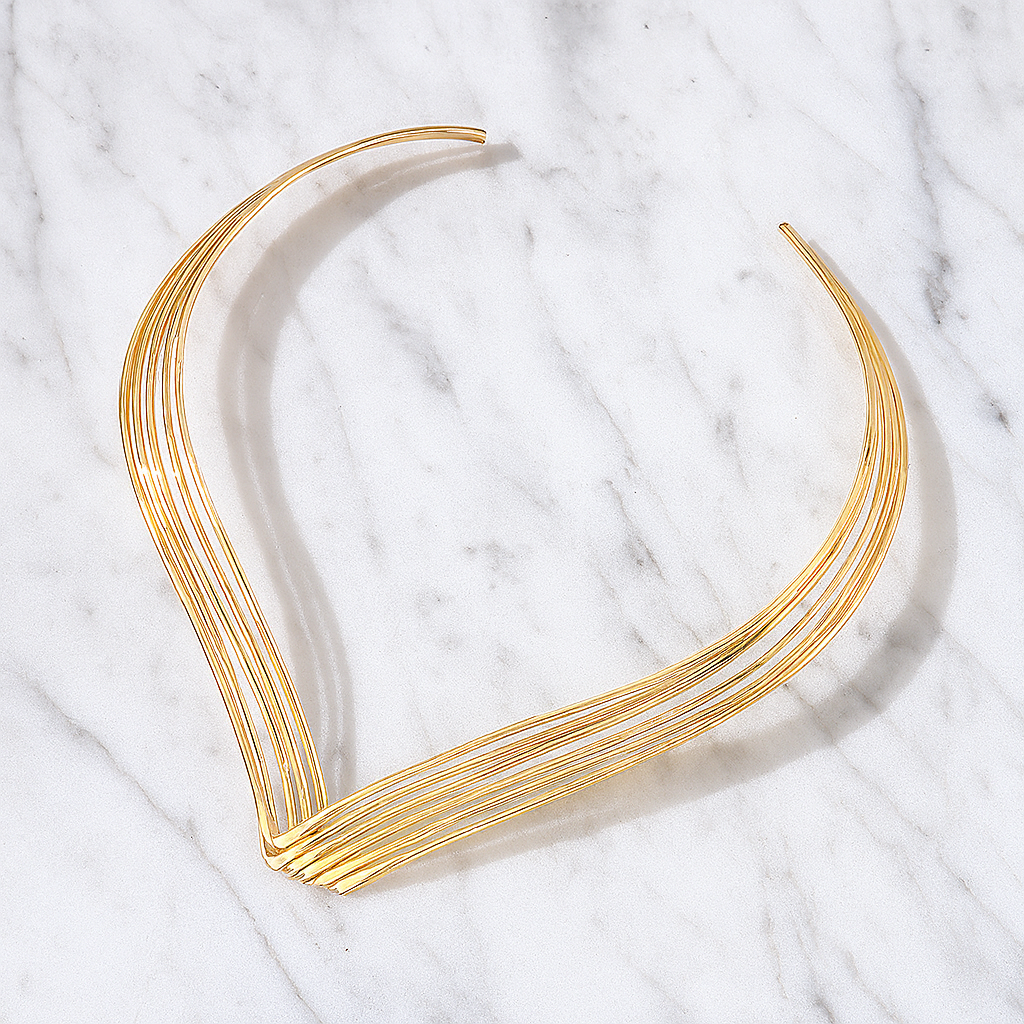 Sculpted Multi-Wire V-Curve Gold Collar Choker