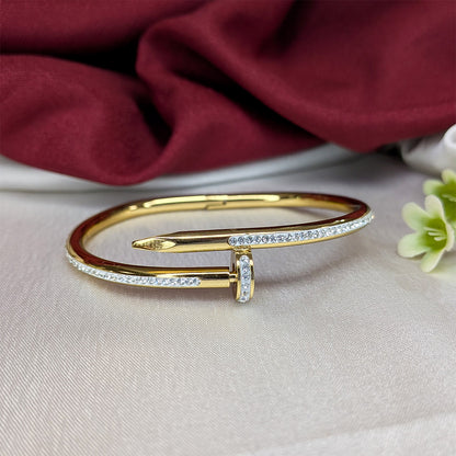 Elegant Gold Finish Studded Nail-Inspired Bracelet for Girls & Women