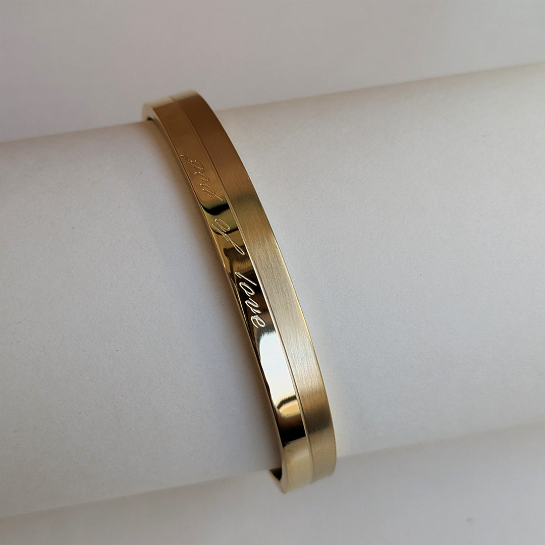 Gold Plated  “God Of Love” Engraved Designer Stainless Steel Bracelet For Men