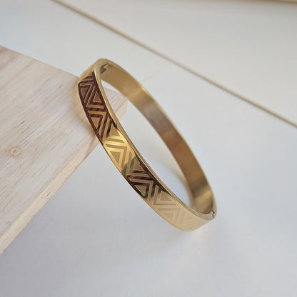 Gold Plated Geometric Triangle Engraved Designer Stainless Steel Bracelet For Men